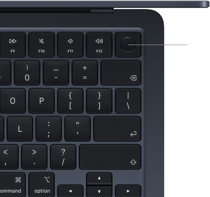 Πληκτρολόγιο MacBook Air, επάνω δεξιά, που δείχνει τη θέση του κουμπιού Touch ID