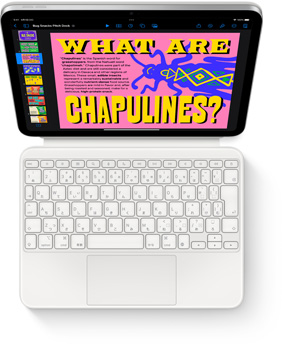 ホワイトのiPad用Magic Keyboard Folioを取りつけたiPadを上から見た図