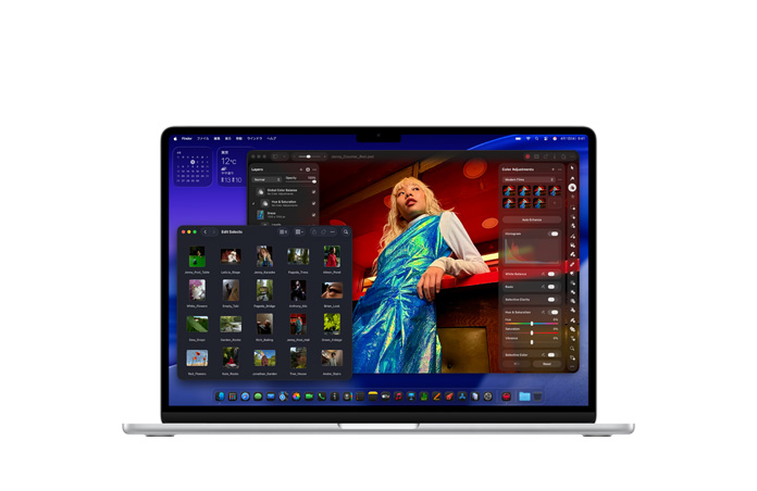 Pixelmatorの画面。MacBook Airのストレージとメモリを示している