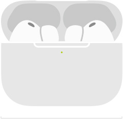 Skizze von AirPods Pro 3 im MagSafe Ladecase (USB-C), gerundetes Case von außen, LED Ladeanzeige, geöffnetes Case, Breite in Millimeter
