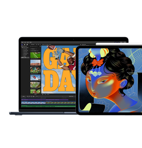 Macの画面にFinal Cut Pro、iPadの画面にProcreate Dreamsが表示されている 