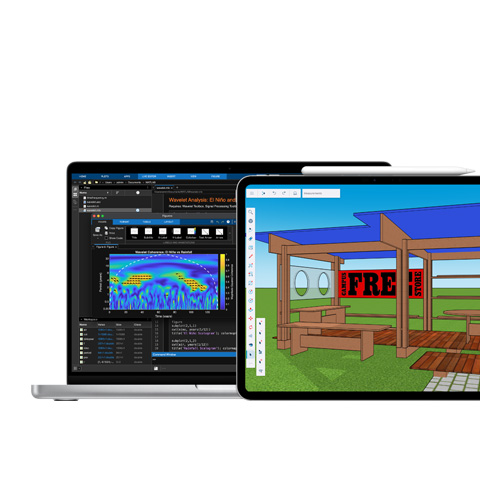 Macの画面にMATLAB、iPadの画面にShapr3Dが表示されている