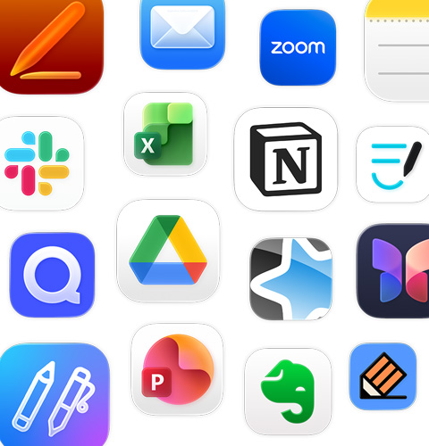 Googleドライブ、Evernote、Slack、Quizletなど、様々な生産性アプリのアイコンが並んでいる