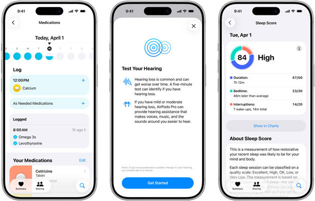 iPhone 展示聽力健康 app。