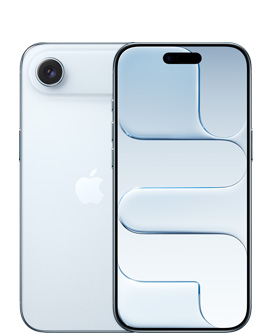 Gök Mavisi renginde iPhone Air’in arkadan dış görünümü, üstte Fusion kamera sistemi, ortada Apple logosu, ön dış yüzey, Gök Mavisi rengi, Dynamic Island üst trafta ortalanmış
