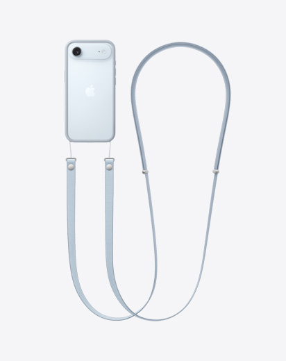 iPhone Air, achterkant, lichtgrijze Bumper met Crossbodykoord bevestigd